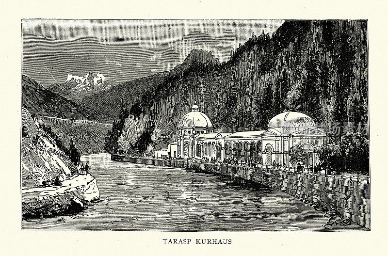 Tarasp Kurhaus，瑞士阿尔卑斯山的恩加丁，19世纪